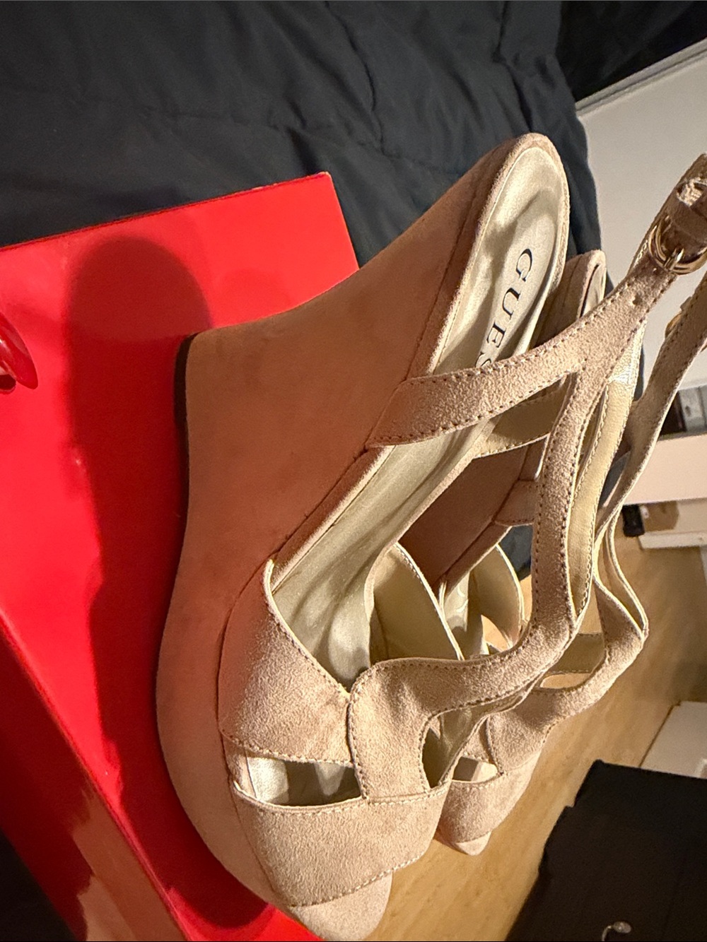 Guess Blush Natural Suede Wedge Sandals